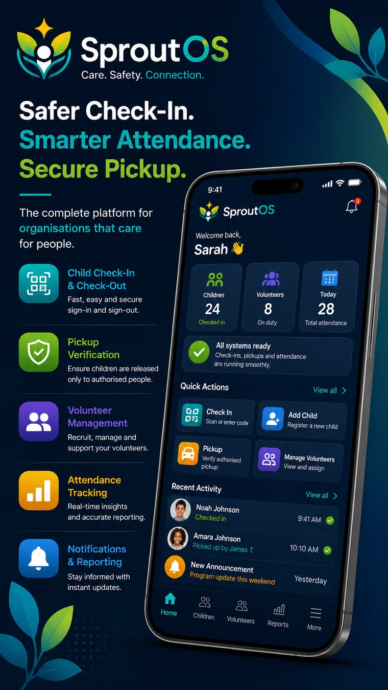 SproutOS promotional artwork with mobile dashboard and operational activity